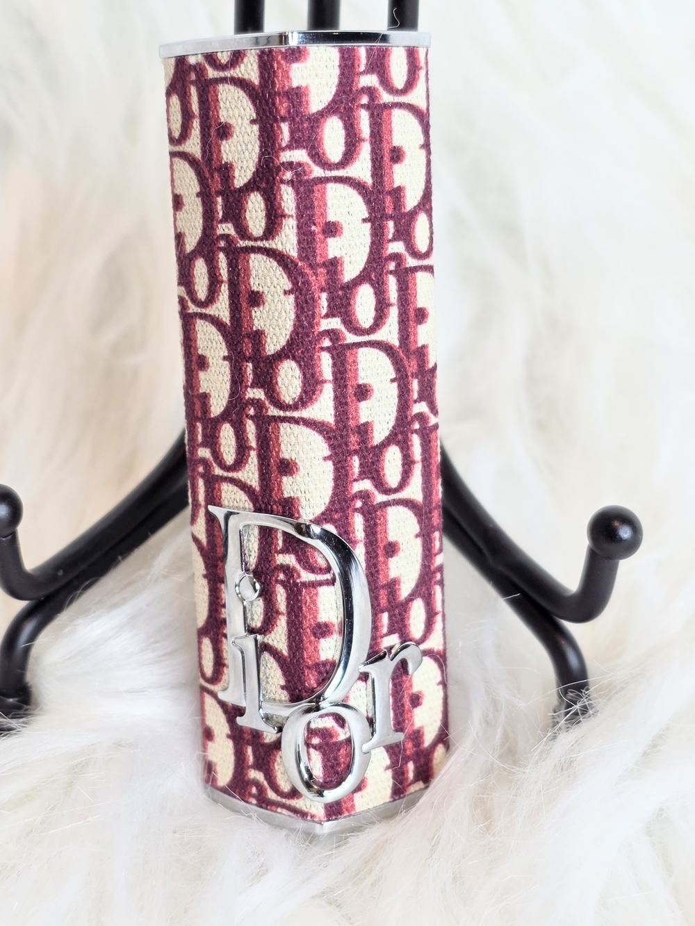 Dior Monogram Lipstick Case Holder in Burgundy & Cream.